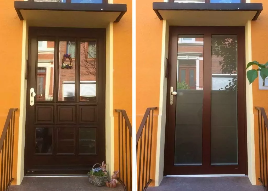 Haustür Aluminium 26 Aluminiumhaustür braun Glasausschnitte Weru Kemena Bremen