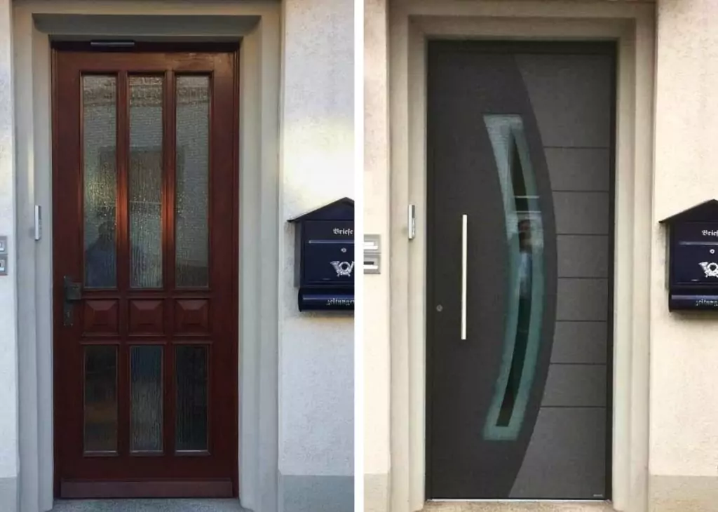 Haustür Aluminium 16 Aluminiumhaustür hellgrau dunkelgrau Bogen Glas Weru Kemena Bremen
