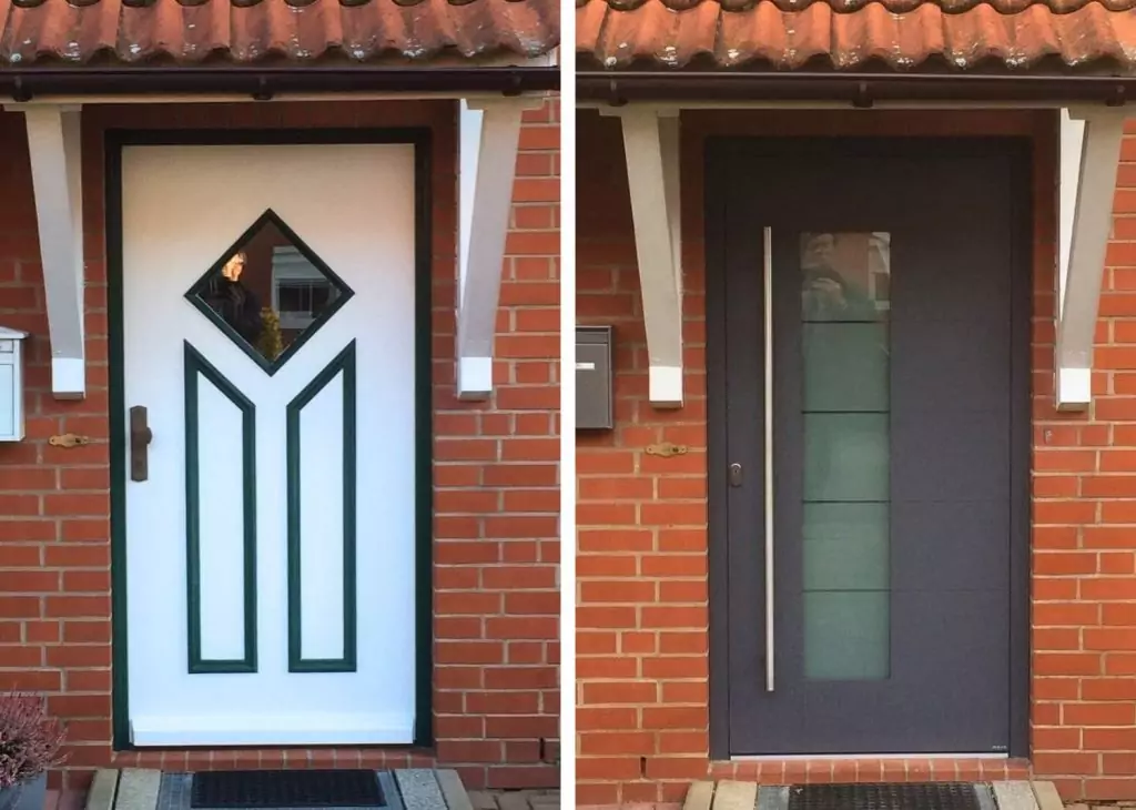 Haustür Aluminium 17 Aluminiumhaustür grau Glasausschnitt Weru Kemena Bremen