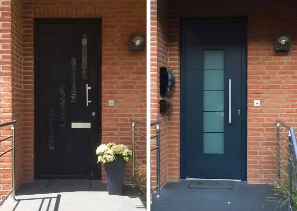 Haustür Aluminium 21 Aluminiumhaustür dunkelblau Glasausschnitt Quadrat Weru Kemena Bremen
