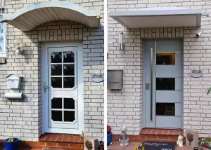 Weru Haustür und Vordach vorher nachher 1