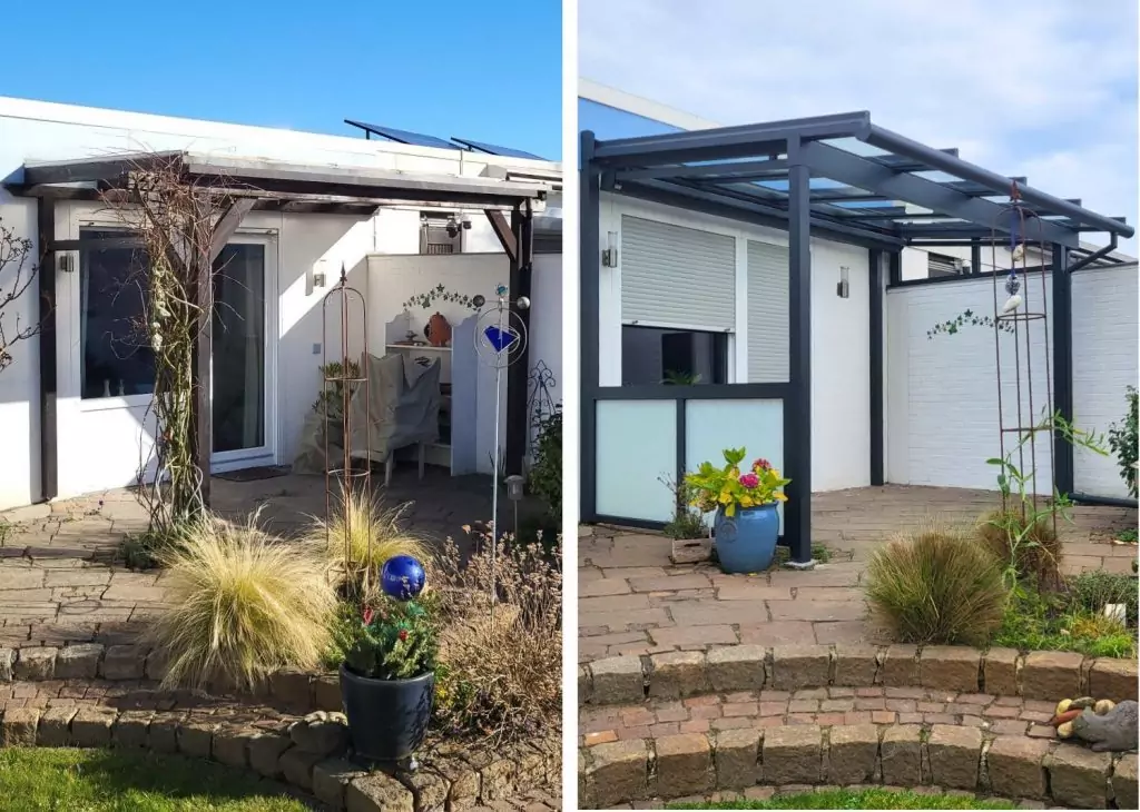 Wipro Diafano Terrassendach Terrassenüberdachung Kemen Bremen vorher nachher